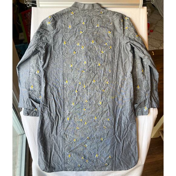 Sapphire Women Long Sleeve Denim Embroidered Knee Length Slit Dress size S, Blue - Picture 10 of 11